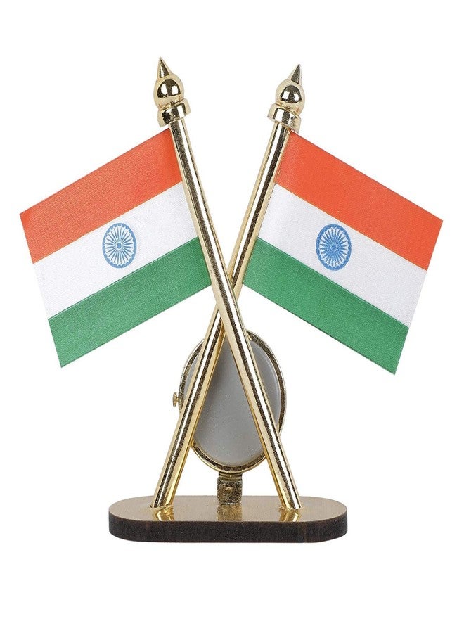 RHT Indian Cross Flag with Clock for Car Dashboard Flag and Office Table - Image 3